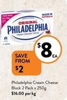 Philadelphia - Cream Cheese Block 2 Pack X 250g offers at $8 in Foodworks
