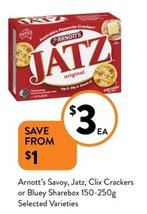 Arnott's - Savoy, Jatz, Clix Crackers Or Bluey Sharebox 150-250g Selected Varieties offers at $3 in Foodworks