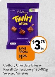 Cadbury - Chocolate Bites or Pascall Confectionery 120-185g Selected Varieties offers at $3.75 in Foodworks
