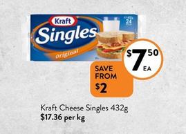 Kraft - Cheese Singles 432g offers at $7.5 in Foodworks