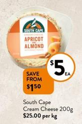 South Cape - Cream Cheese 200g offers at $5 in Foodworks