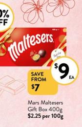 Mars - Maltesers Gift Box 400g offers at $9 in Foodworks