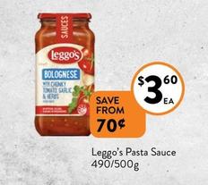 Leggo’s - Pasta Sauce 490/500g offers at $3.6 in Foodworks