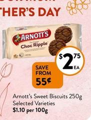 Arnott’s - Sweet Biscuits 250g Selected Varieties offers at $2.75 in Foodworks