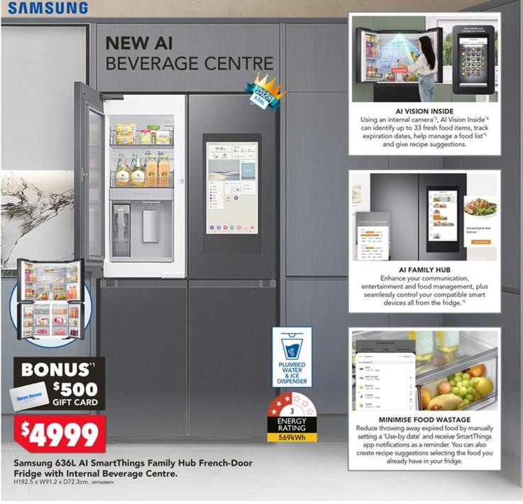 Samsung - 636l Al Smartthings Family Hub French-door Fridge With Internal Beverage Centre offers at $4999 in Harvey Norman