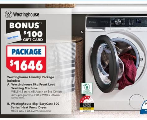Westinghouse - 8kg Front Load Washing Machine offers at $1646 in Harvey Norman