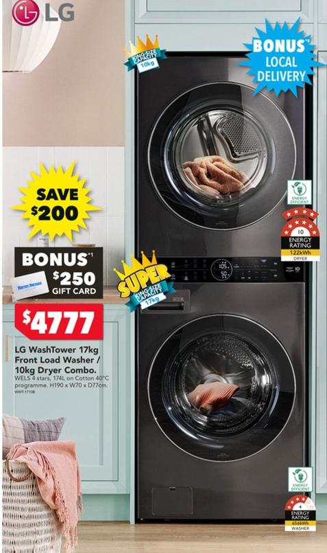 Lg - Washtower 17kg Front Load Washer/ 10kg Dryer Combo offers at $4777 in Harvey Norman