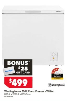 Westinghouse - 200l Chest Freezer - White offers at $499 in Harvey Norman