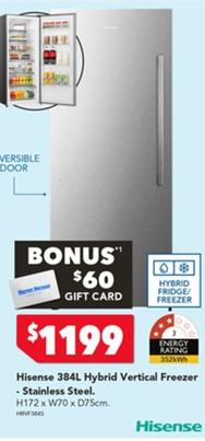 Hisense - 384l Hybrid Vertical Freezer - Stainless Steel offers at $1199 in Harvey Norman