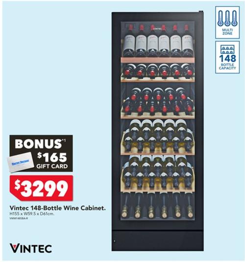 Vintec - 148-bottle Wine Cabinet offers at $3299 in Harvey Norman
