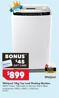 Whirlpool - 10kg Top Load Washing Machine offers at $899 in Harvey Norman