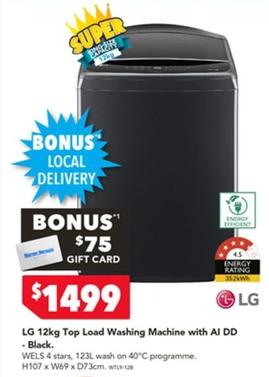 Lg - 12kg Top Load Washing Machine With Al Dd -black offers at $1499 in Harvey Norman