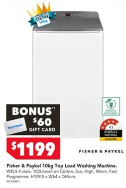 Fisher & Paykel - 10kg Top Load Washing Machine offers at $1199 in Harvey Norman