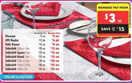 Tablecloths offers at $3 in Lincraft