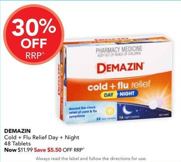 Demazin - Cold + Flu Relief Day + Night 48 Tablets offers at $11.99 in Amcal