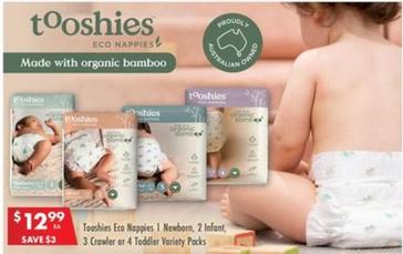 Tooshies - Eco Nappies 1 Newborn, 2 Infant, 3 Crawler Or 4 Toddler Variety Packs offers at $12.99 in Pharmacy 4 Less
