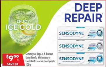 Sensodyne - Repair & Protect Extra Fresh, Whitening Or Cool Mint Fluoride Toothpaste 100g offers at $9.99 in Pharmacy 4 Less