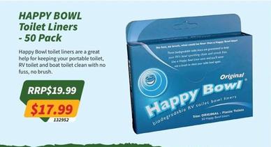 Happy Bowl - Toilet Liners 50 Pack offers at $17.99 in Tentworld