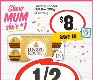 Ferrero - Rocher Gift Box 200g offers at $8 in IGA