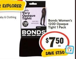 Bonds - Women’s 120d Opaque Tight 1 Pack offers at $7.5 in IGA