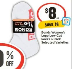 Bonds - Women’s Logo Low Cut Socks 3 Pack Selected Varieties offers at $8 in IGA