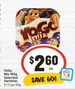 Yogo - Mix 150g Selected Varieties offers at $2.6 in IGA