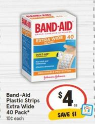 Band‑aid - Plastic Strips Extra Wide 40 Pack offers at $4 in IGA