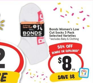 Bonds - Women’s Low Cut Socks 3 Pack Selected Varieties offers at $8 in IGA