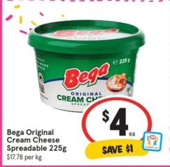 Bega - Original Cream Cheese Spreadable 225g offers at $4 in IGA