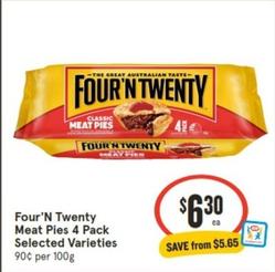 Four’n Twenty - Meat Pies 4 Pack Selected Varieties offers at $6.3 in IGA