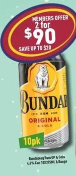 Bundaberg - Rum UP & Cola 4.6% Can 10X375ML & Range offers at $20 in Liquor Legends