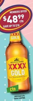 XXXX - Gold 3.5% Bottle 24X375ML offers at $48.99 in Liquor Legends