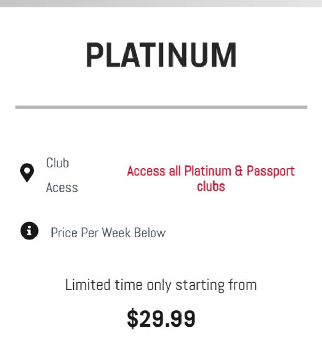 Platinum offers at $29.99 in Fitness First
