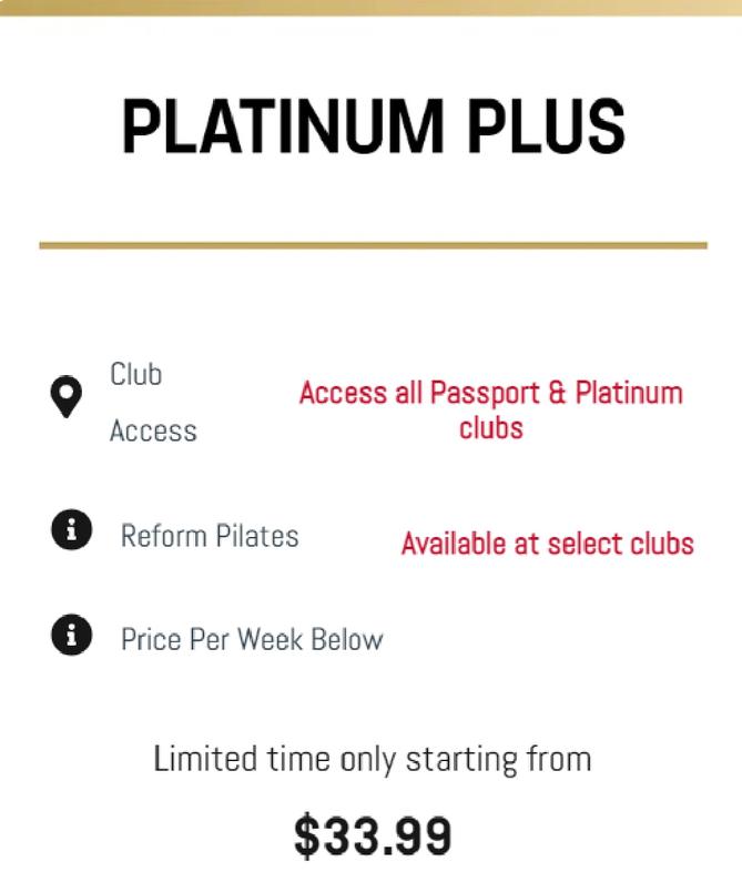 Platinum Plus offers at $33.99 in Fitness First