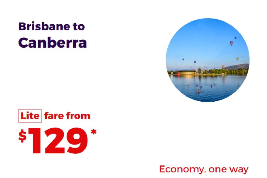 Adelaide to Canberra offers at $129 in Velocity
