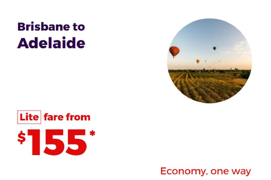 Brisbane to Adelaide offers at $155 in Velocity