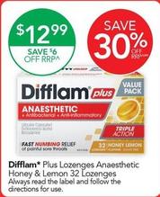 Difflam - Plus Lozenges Anaesthetic Honey & Lemon 32 Lozenges offers at $12.99 in TerryWhite Chemmart