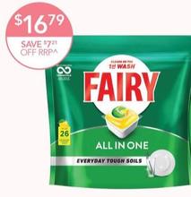 Fairy - All In One Dishwasher Tablets Lemon 26 pack offers at $16.79 in TerryWhite Chemmart