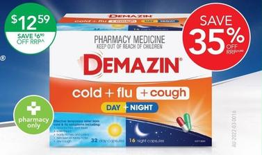 Demazin - Cold & Flu + Cough Day/Night 48 capsules offers at $12.59 in TerryWhite Chemmart
