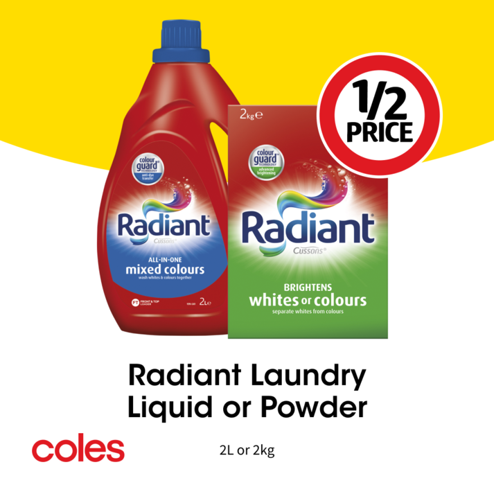 Radiant Laundry Liquid or Powder  offers at $10 in Coles