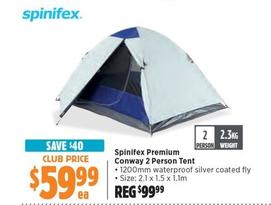 Spinifex - Premium Conway 2 Person Tent offers at $59.99 in Anaconda