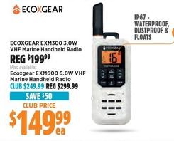 Ecoxgear - EXM300 3.0W VHF Marine Handheld Radio offers at $149.99 in Anaconda