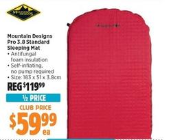 Mountain Designs - Pro 3.8 Standard Sleeping Mat offers at $59.99 in Anaconda
