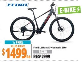 Fluid - LeMans E-Mountain Bike offers at $1499 in Anaconda