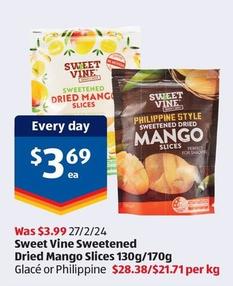 Sweet Vine - Sweetened Dreid Mango Slices 130g/170g offers at $3.69 in ALDI