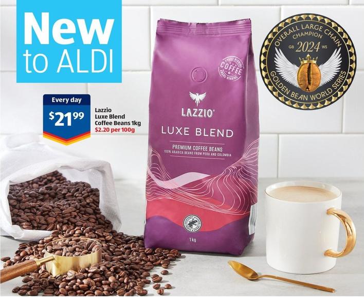 Lazzio - Luxe Blend Coffee Beans 1kg offers at $21.99 in ALDI