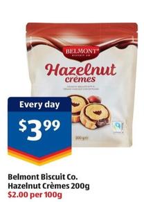 Belmont - Biscuit Co. Hazelnut Crèmes 200g offers at $3.99 in ALDI
