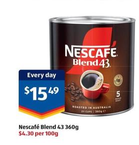Nescafe - Blend 43 360g offers at $15.49 in ALDI