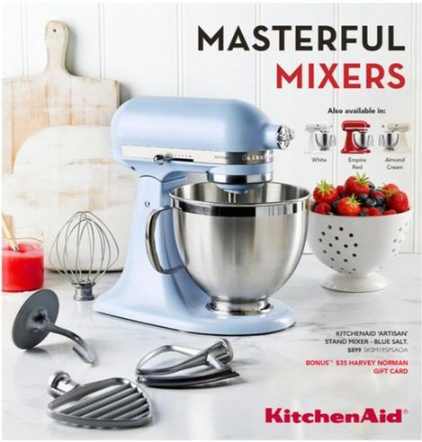 Kitchenaid - 'artisan Stand Mixer Blue Salt offers at $899 in Harvey Norman