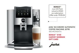 Jura - S8 Chrome Automatic Coffee Machine offers at $2798 in Harvey Norman